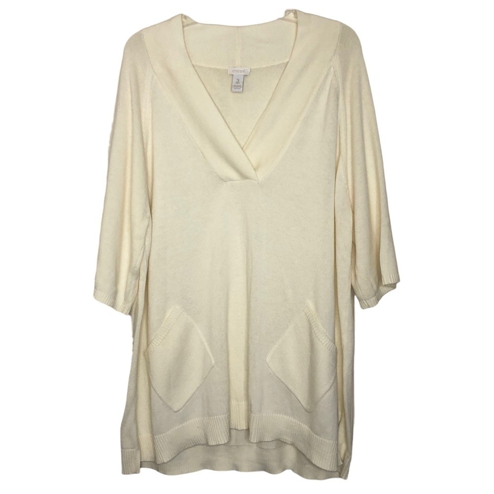 CHICO'S Size 3 - Ivory Rabbit Hair Blend Oversized Knit Sweater Tunic - Fits XL
